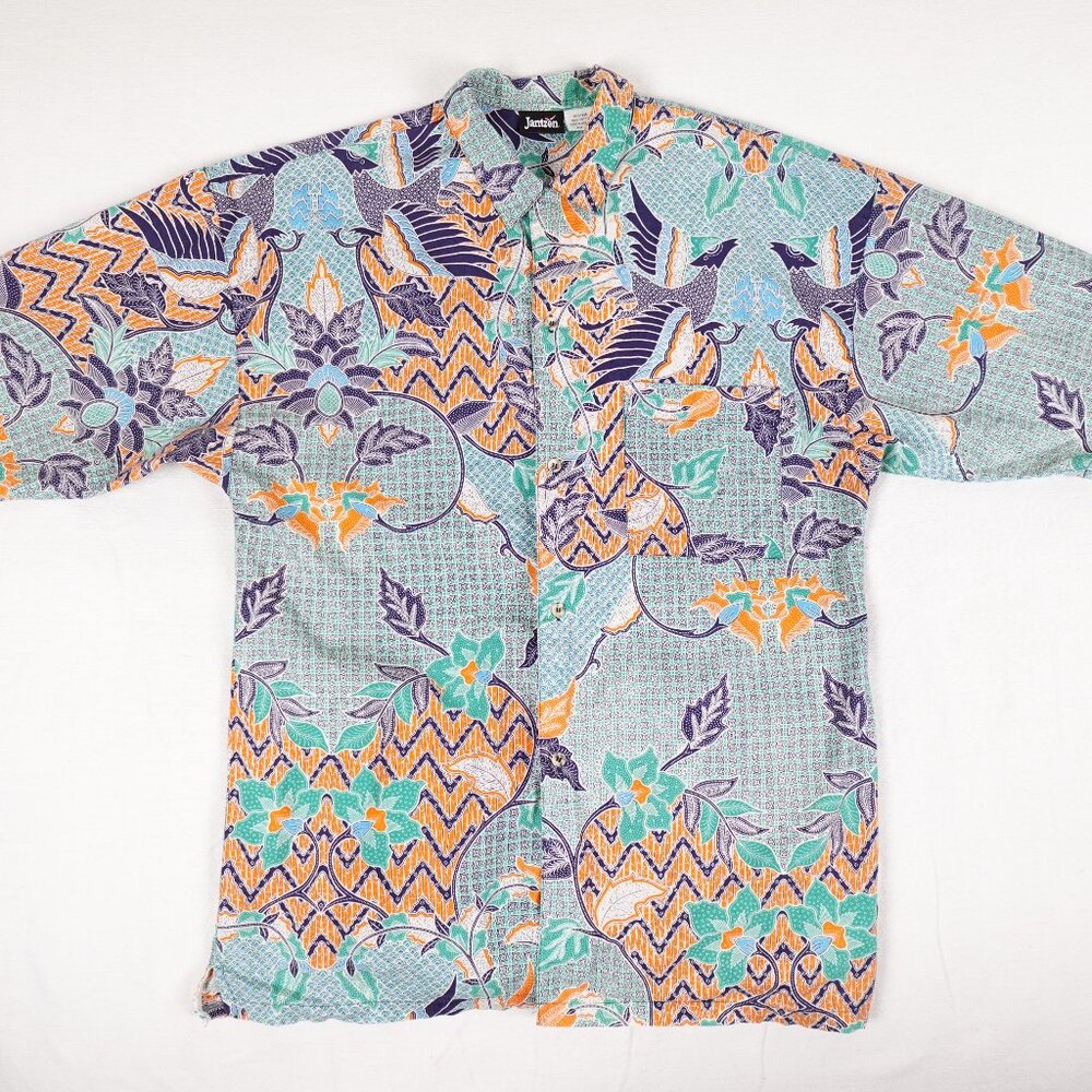Jantzen Tropical Print Hawaiian Shirt Men's Medium 100% Cotton Short Sleeve